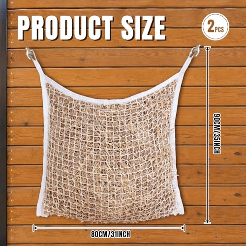 Slow Feed Hay Nets for Horses, Large Capacity Hay Bags, 2 Pack | 35 x 31 in, includes 4 carabiners,White, heavy duty, hay feeder for horses and goats, easy to hang in stalls and trailers - size: 2PCS-White