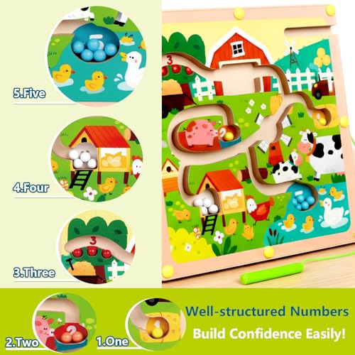 QimuMku Farm Maze Magnetic Busy Board & Travel Toy for Toddlers Ages 2-4 | Magnetic maze travel activity for toddlers that builds fine motor skills, focus and screen-free learning on the go - color: Farm Magnetic Maze