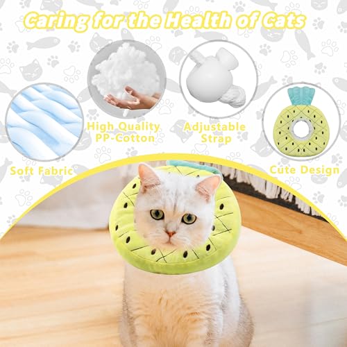 Soft Cat Cone Collar, Cute Cats Recovery Collar Suitable for Cats | Cat cone for Small, Medium, Large cat,Elizabethan Neck Collar for Cats After Surgery (Pineapple, Small) - color: Pineapple, size: Small