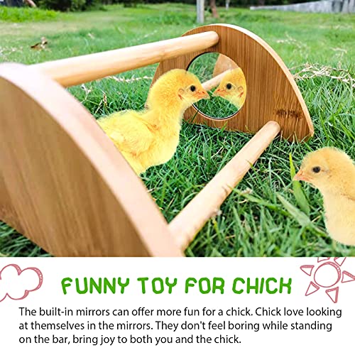 Mini Chick Perch with Mirror, Bamboo Roosting Bar | strong roosting bar for coop and brooder, training perch for large birds, hens, parrots, macaw, easy assemble&clean,fun toys
