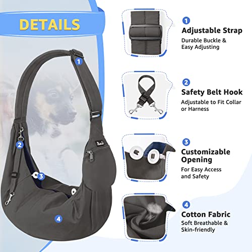 SlowTon Dog Carrier Sling - Thick Padded Shoulder Strap Adjustable, Grey S | Dog Carriers for Small Dogs, Puppy Carrier Purse for Pet Cat with Front Zipper Pocket Safety Belt Machine Washable - color: A-Grey Cotton Fabric