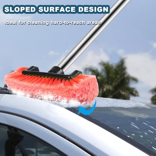 Car Wash Brush with Long Handle – Five-Sided Soft Bristle Brush for Car, Truck, SUV, RV, Boat & House Siding Cleaning(Red) - color: Red