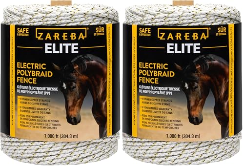 Zareba Elite Electric Polybraid Fence for Horses - 1000 ft, Highly Visible Electric-Horse Fence, 4 Tinned Copper Strands, Polybraid, EL1000C4-Z (Pack of 2) - size: 1000 ft. (Pack of 2)