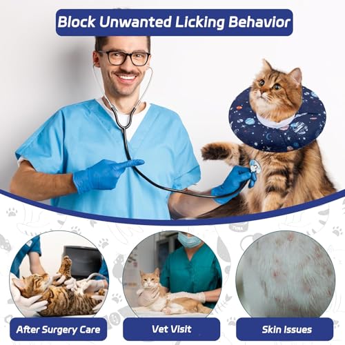 Seyezo Cat Cone Collar Soft, Adjustable Cat Recovery Cone, Planet, M | Stop Licking, Elizabethan Collar for Kittens, Elizabethan Protective Cones, Cats Donut Alternative, Cone of Shame - color: Planet, size: Medium