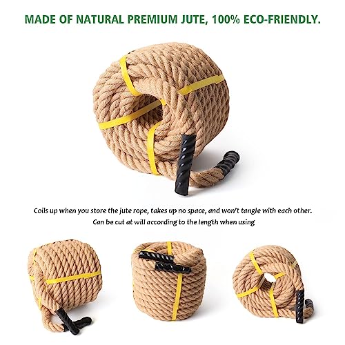 Natural Jute Rope, Heavy Duty Thick Rope, 3/4 in x 100 ft | For indoor and outdoor crafts, nautical rope decor, railings, hammocks, swings, gardening and tug of war - size: 3/4 in x 100 ft