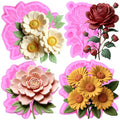 Mujiang Flower Silicone Mold Peony Rose Daisy Flower Fondant Mold Set of 4 | Flower Chocolate Candy Mold Wedding Birthday Cupcake Topper Cake Decorating Polymer Clay Resin Gum Paste - color: Style L