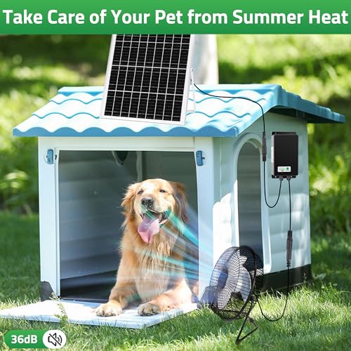 blessny 8" Solar Rechargeable Fan for Greenhouse, Chicken Coop, Pet House | 25W Solar Powered Floor Fan with 66.6 Wh Battery Backup for Outdoor Air Circulation Cooling