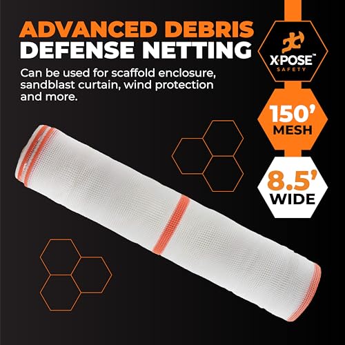Xpose Safety Construction Safety Netting | 8.5' x 150', 1/4" Mesh Scaffold Safety Net, Temporary Material Roll, Visibility Fence, Heavy-Duty Fire Retardant, White - color: White, size: 8.5' X 150' – 1/4" Mesh