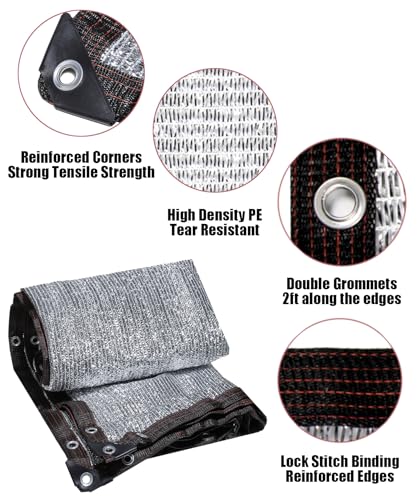 Reflective Aluminet Shade Cloth with Grommets,Durable Mesh Tarp,40% 13'x13' | Heavy Duty UV Resistant Shade Cover for Garden, Patio, Car Parking, Camping, Kennel, Chicken Coop, Greenhouse - size: 13FT X 13FT - 40%