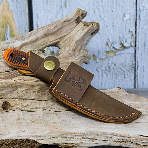 WHISKEY BENT HAT CO. Sendero Caper 440 Stainless Steel Fixed Blade Knife w/Leather Sheath (Sawmill) - color: Sawmill