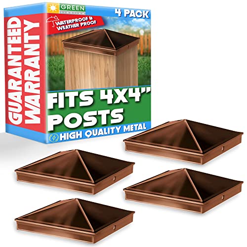 GreenLighting 4x4 Aluminum Pyramid Post Cap Cover (Brown 4 Pack) Fits 4x4 Nominal Wood (True 3.5 x 3.5) Powder Coated Matte Outdoor Post Caps Cover, Fence Wood Post, Decking, Waterproof - color: Brown 4x4, size: 4 Pack
