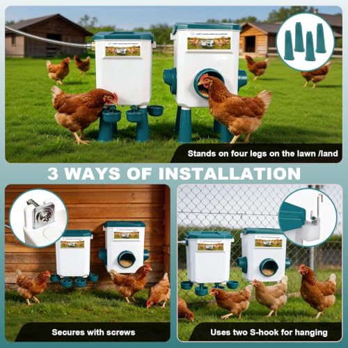 Chicken Feeder and Waterer Set with Legs,2 Gallon Automatic Waterer with Float Valve,26.5 Pounds Practical Feeder,Reduces Feed Waste & Water Refills，BPA-Free for Long-Term Use - color: blue
