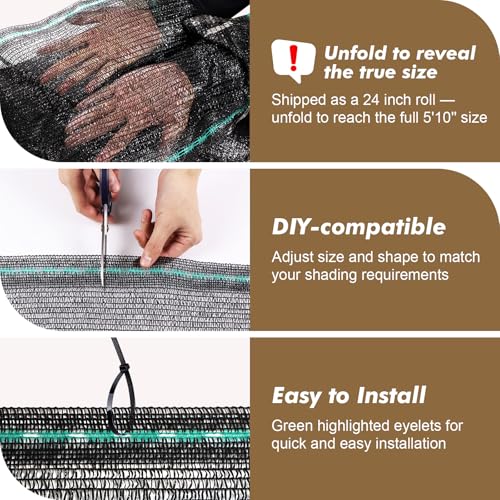 50% Black Garden Shade Cloth Roll for Plants, 8' x 100 FT | Sun Shade Cover Fabric Roll, UV Block Shades Netting Mesh, Privacy Fence Screen for Greenhouse, Backyard, Patio - size: 8' x 100 FT-50%