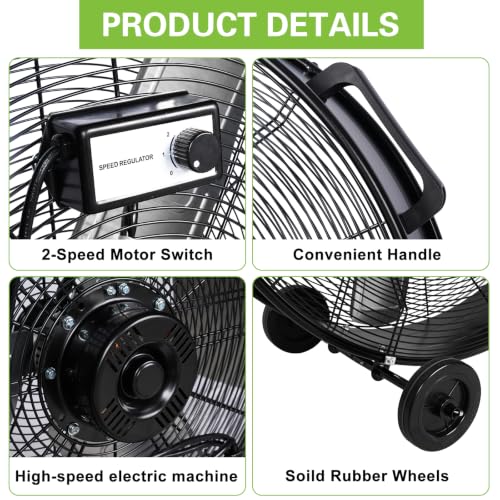 hykolity 30 inch High Velocity Drum Fan, 2-Speed Heavy Duty Industrial Shop Fan Up to 9300 CFM, Commercial Floor Fan for Warehouse, Workshop, Garage and Basement, Black - size: 30 Inch