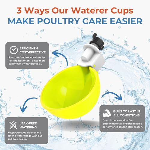 Lil'Clucker - Large Automatic Chicken Waterer Cups Suitable for Ducks, Geese, Turkeys, and Bunny Rabbit - Water Feeder Kit - Poultry Waterer (Yellow, 8 Pack) - color: Yellow, size: 8 Pack