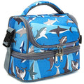 FlowFly Kids Double Decker Cooler Insulated Lunch Bag Large Tote for Boys, Girls, Men, Women, With Adjustable Strap, Shark - color: Shark