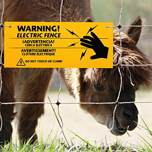 Blulu 24 Pieces Electric Fence Warning Signs 10 x 4 Inch | 10 x 4 Inch Plastic Danger Electric Fence Signs Safe Caution Warning for Farm Home