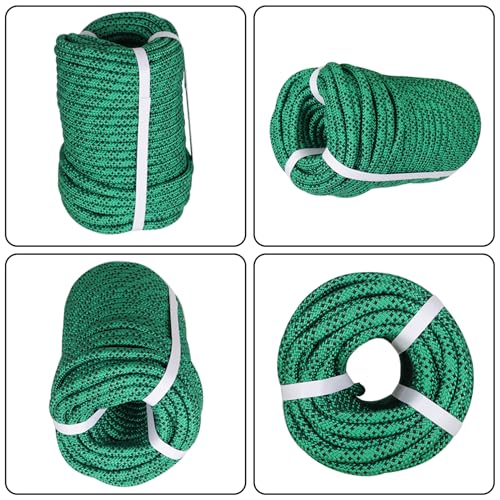 Premium Polyester Braid Rope, 3/8IN 100FT, 3520 lb High Strength Arborist Bull Rope, Multi Purpose Strong Pulling Rope, for Gardening, Camping and Swing (Green and Black)