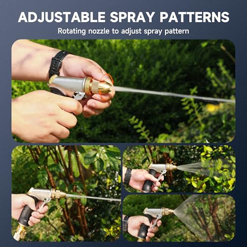 LAWN SOCIAL Metal Garden Hose Nozzle, High Pressure | Metal High Pressure Hose Sprayer, Adjustable Flow, Heavy Duty Leak-Proof, Rustproof for Car Wash, Plants & Patio - color: Golden