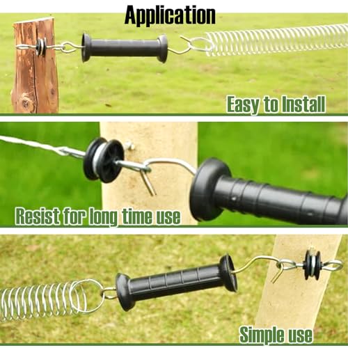 QMARK 10 Pack Electric Fence Wood Post Anchors | Wood Post Screw-in Insulators, Screw-in Gate Handle Anchor, 2-Ring Black Handle Anchors