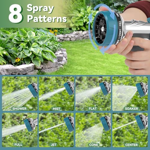 Garden Hose Nozzle, Heavy Duty Metal Water Hose Nozzle with 8 Adjustable Spray Patterns, High Pressure Hand Sprayer with Flow Control for for Garden Watering, Car & Pet Washing - color: Blue