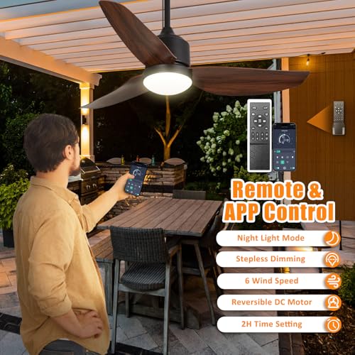 Depuley Outdoor Ceiling Fan with Light: 42 Inch Waterproof Gazebo Fans with Lights Outdoor Hanging - Plug in Remote App Control for Patio Indoor Farmhouse Porch - 6 Speed Reversible DC Motor Walnut - color: Walnut 01, size: 42 Inch