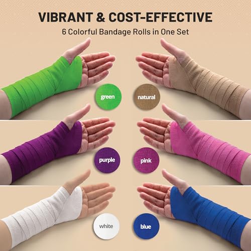 MEDca Self Adherent Cohesive Wrap Bandages 2 Inches X 5 Yards 6 Count, (Rainbow Color)