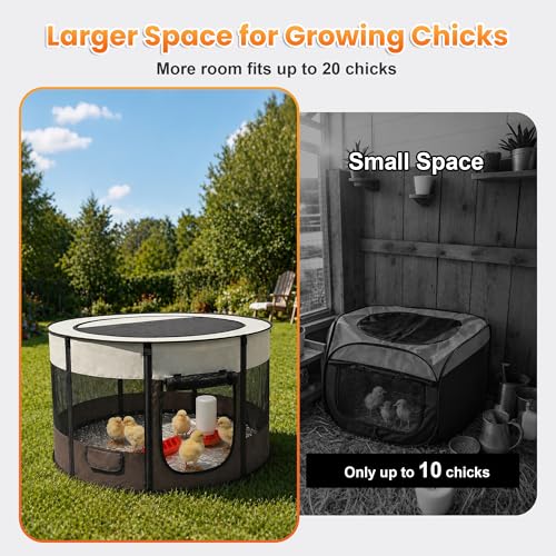 Large Chicken Brooder Box- Chick Starter Kit Includes Pop Up Chicken Playpen Tent, Waterproof Mat, Chick Feeder and Waterer, Portable Chicken Brooding Pen Up to 20 Chicks,Quail,Duck for Indoor Outdoor