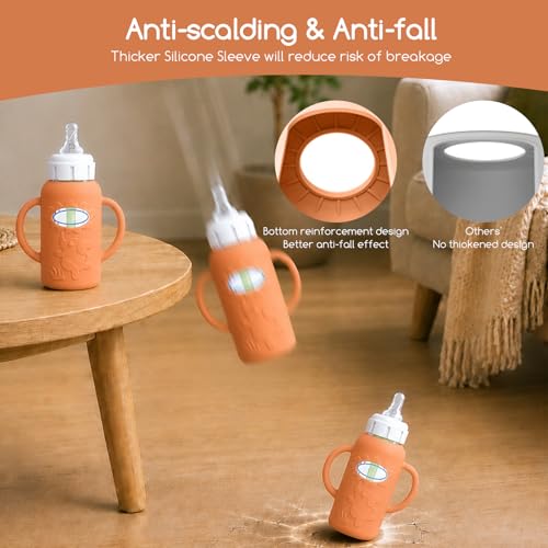 4 Pack Silicone Sleeves for Dr. Brown's Glass Baby Bottles, Anti Breakage Baby Bottle Sleeves Holder, Compatible with Dr. Brown's Anti-Colic Options+ Narrow Glass Baby Bottles, 4 oz/120 mL - color: Orange 4 Pack 4OZ