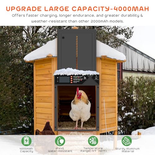 Large Automatic Chicken Coop Door Solar Powered 4000mAh High Capacity-Black | 7W Solar Chicken Coop Door with Timer & Light Sensor, Anti-Pinch Safety, Wire Clips & Remote Control, Aluminum Chicken Door - color: Black