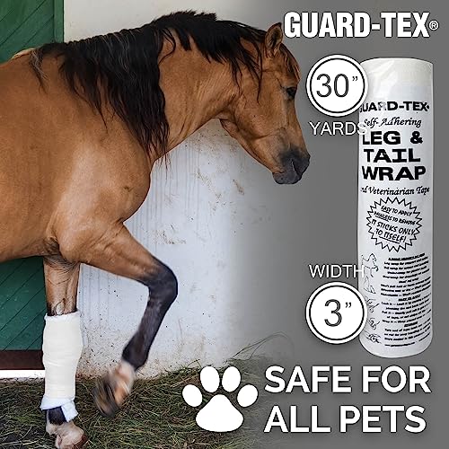 White Leg & Tail Wrap - 3" x 30 Yards Self Adhesive Waterproof Vet Wrap for Horses, Dogs & Other Animals - Cohesive Vet Tape, Pet Bandage, and Wound Wrap