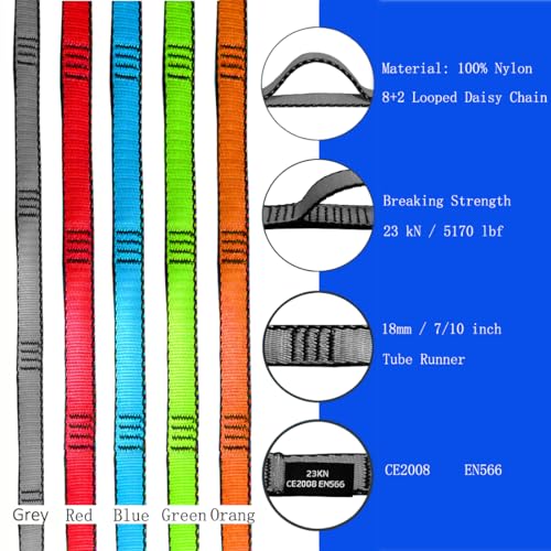 53 Inches Nylon Daisy Chains Rope Climbing Lanyard Straps Looped Strong Slings 23 kN Aerial Yoga Webbing - color: 1PC Grey