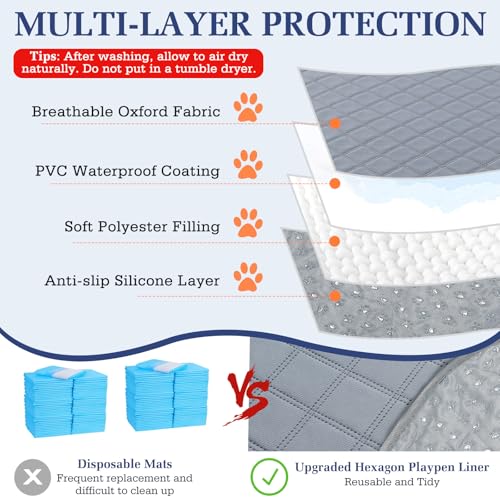 Pawaboo 2-in-1 Small Animals Playpen with Pad, Black+Gray | Waterproof, Reusable Pad, Portable Outdoor Yard Fence with 3 Metal Rod, For Chick/Kitten/Guinea Pig/Rabbits/Chinchillas - color: U-Black + Gray