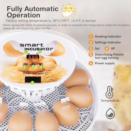 Incubators for Hatching Eggs, 12 Egg Incubator with Automatic Turning and Temperature Control, Automatic Water Adding, LED Egg Candler, for Hatching Chickens, Duck, Quail - color: White