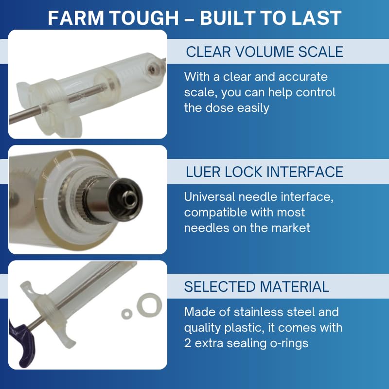 Reusable Veterinary Syringe Without Dose Nut – (20cc) - For Livestock Use | Durable Plastic Barrel | Luer-Lock & Luer-Slip Compatible | Equine, and Veterinary Use | Available in 10cc, 20cc, 30cc, 50cc - size: 20cc