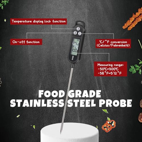 Copkim 6 Pcs Food Thermometer Instant Read Probe BBQ,Black | Waterproof Stainless Probe, Accurate Temperature Reading, Meat Grilling Baking Water Milk Yogurt Cooking Kitchen BBQ - color: Black