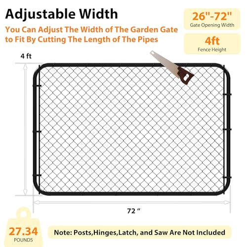 Adjustable Chain Link Fence Gate Kit,Rust-Resistant PVC Coated Garden Gate for Outside,Durable Outdoor Gate for Garden Fence, Pathways, Yards, and Driveways, 26"-72" Wide x 4' High - size: 4ft High