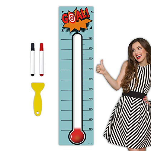 Goal Thermometer Chart Goal Tracker - 48"x12" Adhesive Dry Erase Fundraising Thermometer Sticker - color: Light Blue
