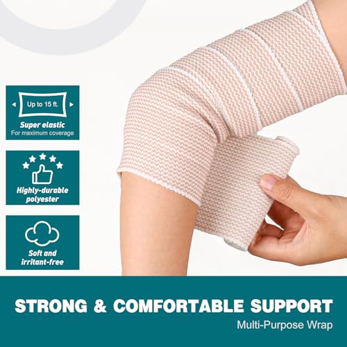AZEN Premium 20 Pack Elastic Bandage Wrap 6 Inch, Compression Wrap Bandage for Legs, Ankle, Knee, Tummy, Body, Latex-Free, Lymphedema Wraps for Legs - color: C-20p(6in)