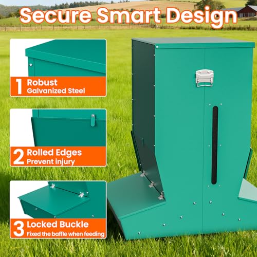 Hog Feeder for Pigs, 4 Door Heavy Duty Pig Feeder with Rainproof Lid, Self Feeder for Outdoor Use on Hog Farm, Homestead, or Pasture - size: 4 Door
