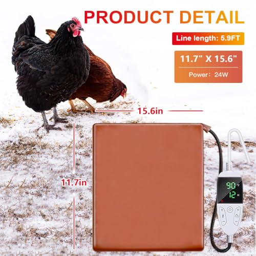 Small Chicken Heating Pad Baby Chicks Heater Mat 11.7" X 15.6"Temperature and Timer Adjustable Led Display Chicken Warming Blanket Heated Mat with Anti Bite Cord Chick Brooder Heating Mat - size: 15.6"L x 11.7"W x 1.0"H