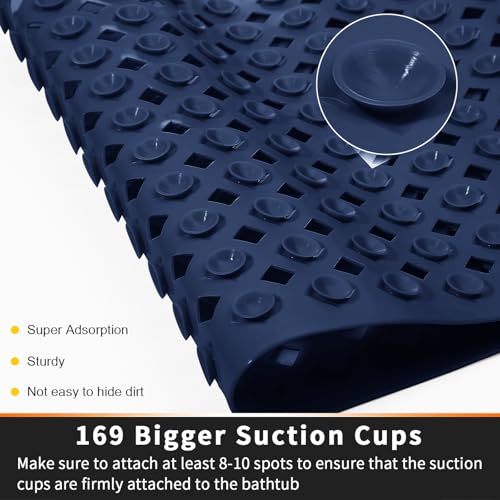 Yimobra Square Shower Mat Non Slip, Super Strong Suction Cups, 21"X21" Bath Tub Mat with Drain Holes, Machine Washable Fast Draining Bath Mats, Bathroom Essentials,Navy Blue - color: Navy Blue, size: 21 X 21 Inch