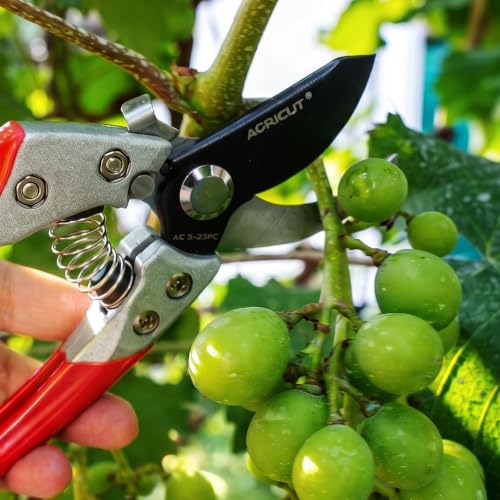 AGRICUT Pruning Shears, 7/8-Inch Cut Capacity Hand Clippers, Bypass Pruners, Gardening Scissors with Sharp Steel Blade (Aluminum Handle, High Carbon Steel) - style: Aluminum Handle, High Carbon Steel