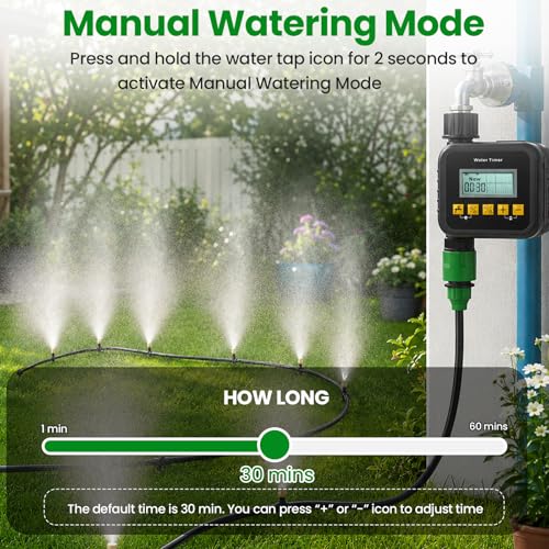 Misters for Outside Patio with Timer, Misting Cooling System with 33FT Hose and 8 Brass Nozzles, 9 Modes, 3/4” NPT Faucet Adapter, Automatic Misters for Chicken Coop Backyard Garden Porch Gazebos