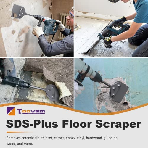 TOOVEM 4 Inch SDS Plus Floor Scraper Kit fits SDS-Plus Rotary Hammers | 4 x 10 Inch Tile Removal Chisel Tool with Spare Blades, Bolts, Nuts, Lock Washers, Removes Thinset Adhesives Wall Scraper - color: Silver