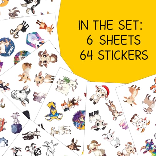 64pcs Goat Stickers - Goat Sticker Waterproof Decals for Water Bottles Laptop Luggage Computer Scrapbooking Teens Adults Girls Kids Funny Party Birthday Decorations