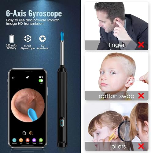 Ear Wax Removal Tool Camera, Wireless Ear Cleaner with 1080P Otoscope & LED Light, Visual Earwax Removal Kit with Soft Silicone Tips, Ear Camera for iOS & Android (Black) - color: Black