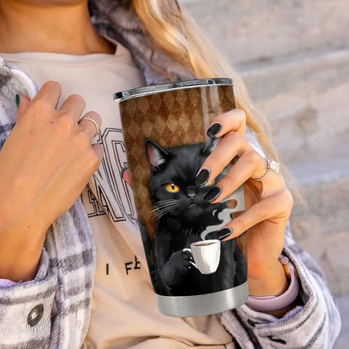 SANDJEST Black Cat Tumbler 20oz Stainless Steel Insulated Coffee Travel Mug Cup for Men Women on Birthday Christmas - color: Black Cat