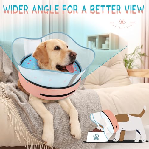 Supet Raised Inflatable Dog Cone Collar to Stop Licking, Soft Dog Cone Alternative After Surgery, Doggie Neck Donut Collar for Small Medium Large Dogs - color: Donut Light Blue, size: M(Neck 9"-12.5")