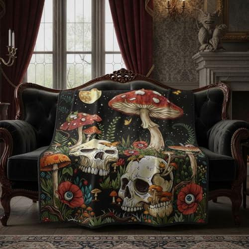 Modern Gothic Skeleton Blanket Gifts for Men Women Kids Romantic Starry Night Floral Skull Throw Blanket Gifts 50"x60" - color: Red